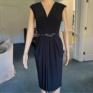 Anne Klein Black Sleeveless Belted Dress with Pockets